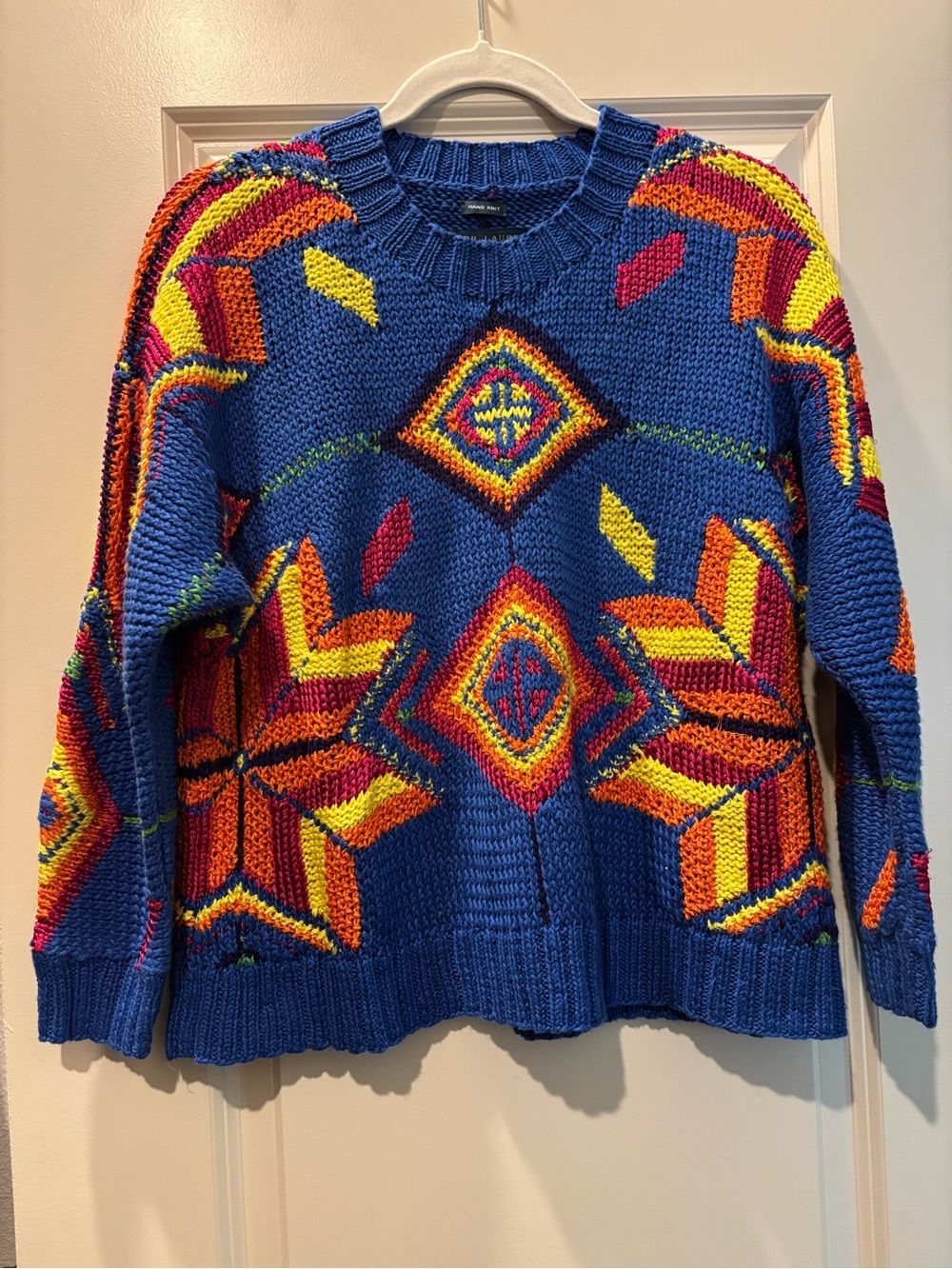 RARE- Ralph Lauren Blue Label Hand-Knit Linen Silk Aztec Sweater